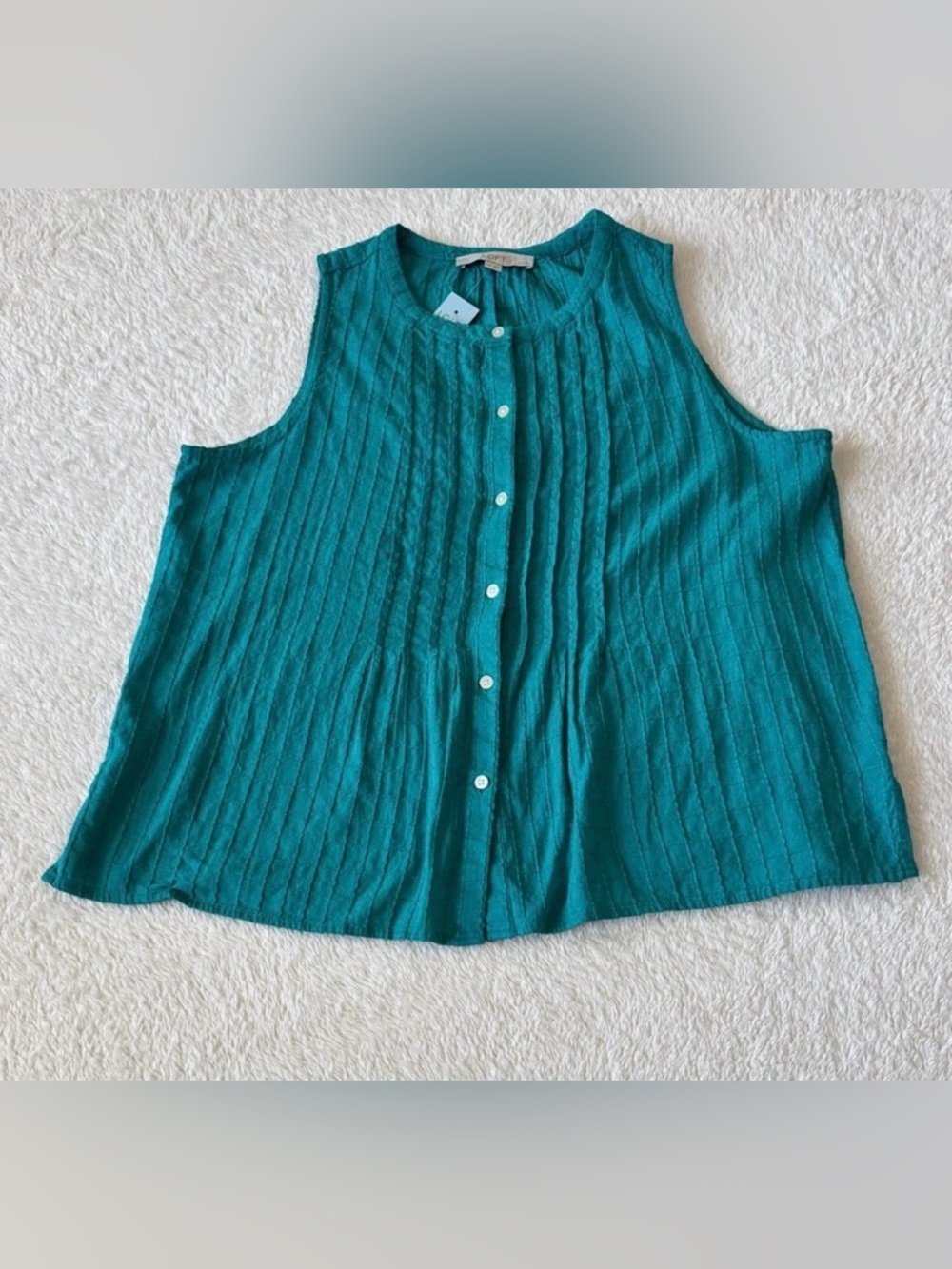Loft Pintuck Button Down Top Size Medium Petite Green New